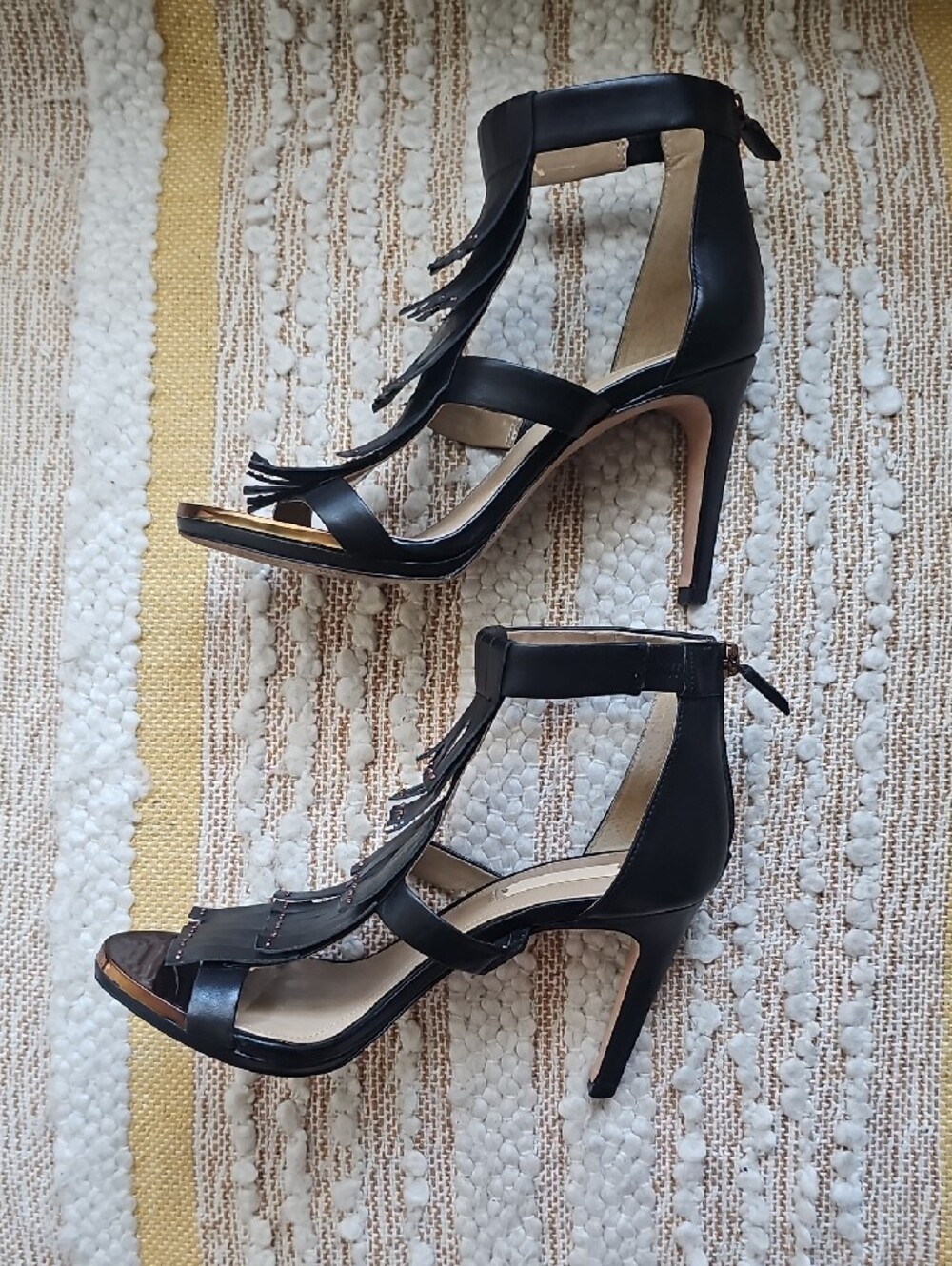 BCBGMaxAzria MA-Leigh Black Fringe Strappy High-Heel Sandals - Picture 3 of 12
